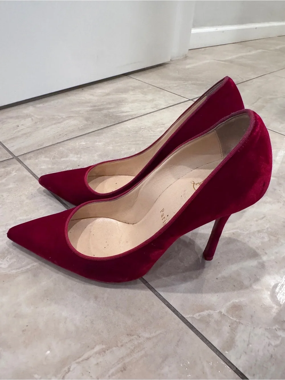 Christian Louboutin Red Suede Pointed Toe Stiletto Pumps